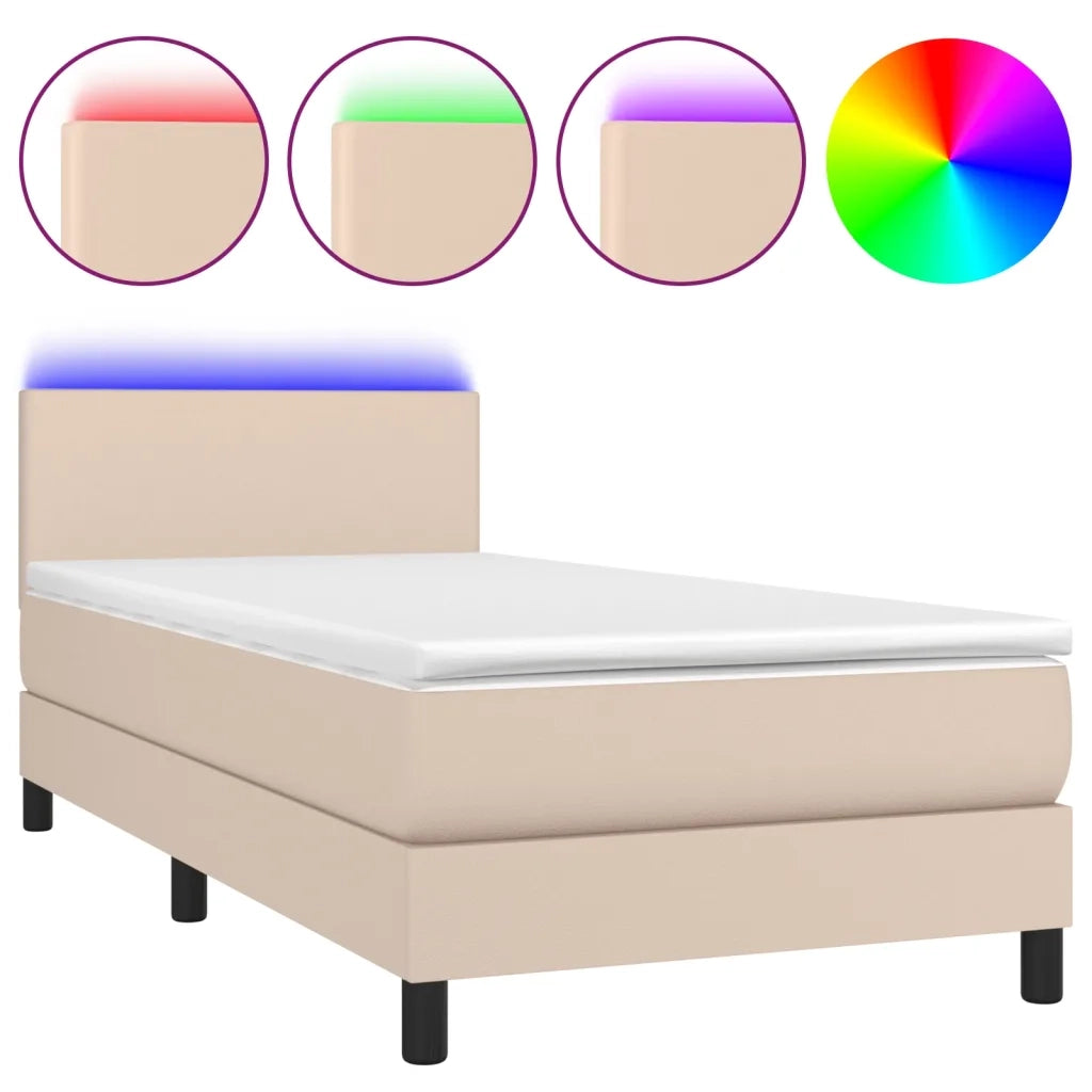 Giroletto Molle Materasso e LED Cappuccino 100x200cm Similpelle