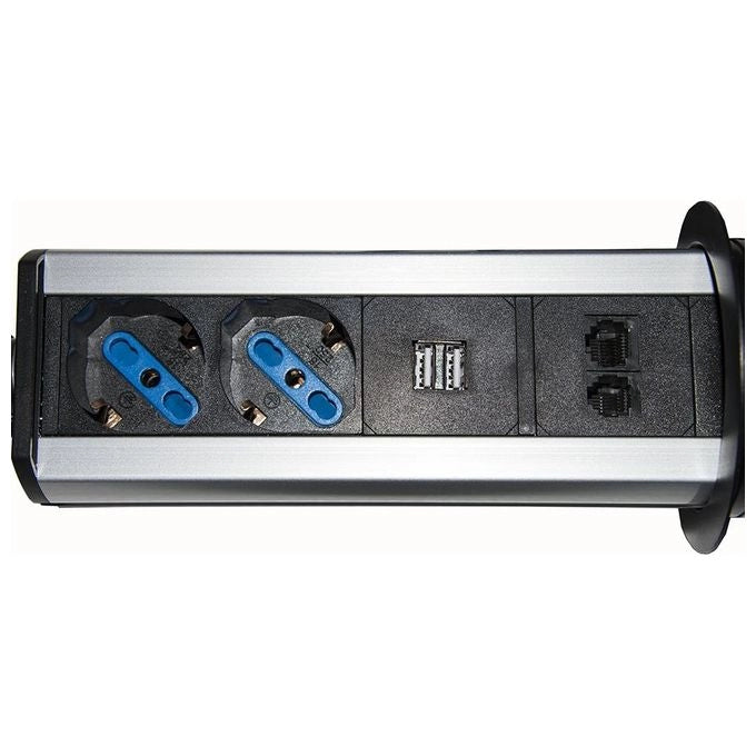 Link LKMPT02 Multipresa da Tavolo a Scomparsa 2 Prese Schuko 16A 2 USB 1 RJ45 1 RJ11 cavo 1.7 m colore Nero