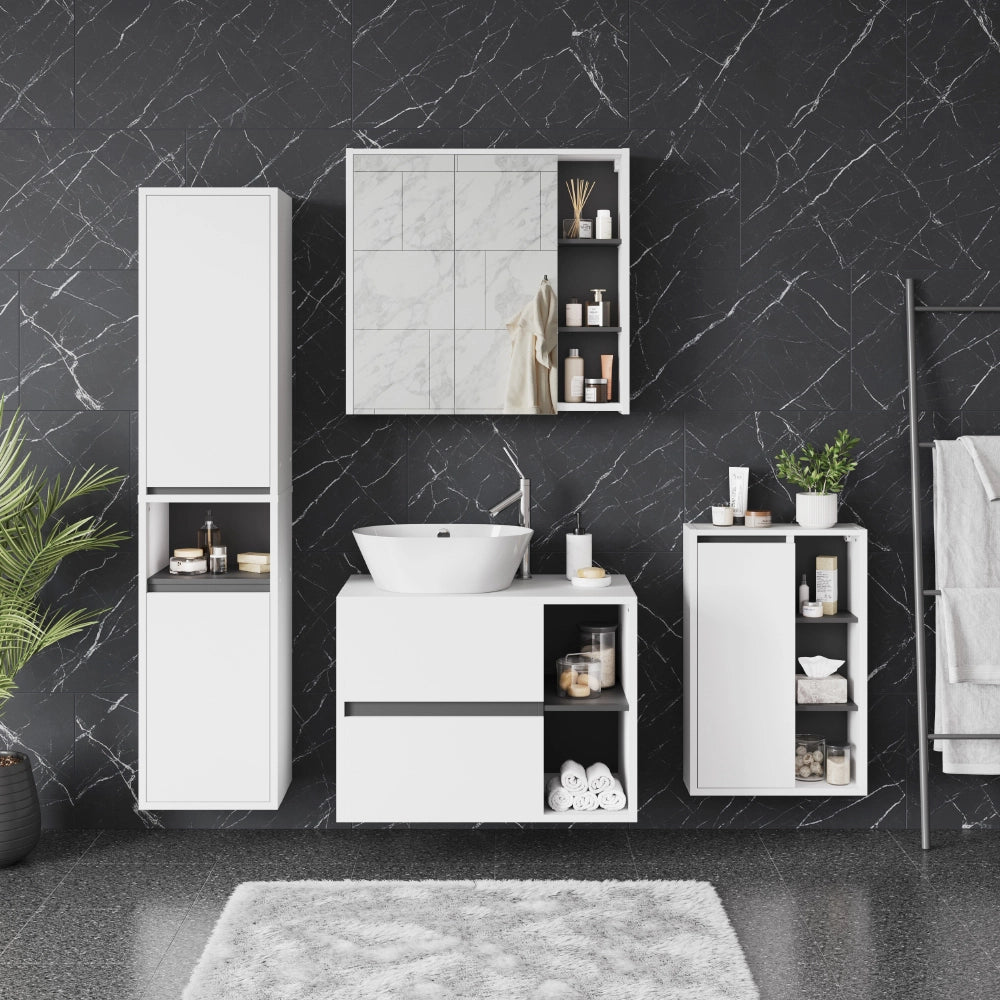 Vicco Mobile a specchio per il bagno Bianco/Grigio 80 x 75 cm con ripiani aperti