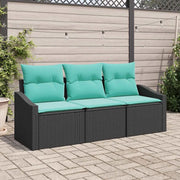 Set di divani con cuscino 3 pcs Nero polyrattan 3346586