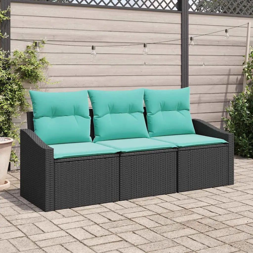 Set di divani con cuscino 3 pcs Nero polyrattan 3346586