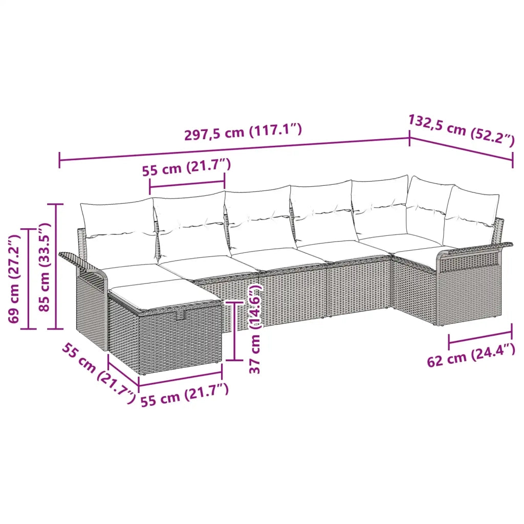 Set Divano da Giardino 7 pcs Grigio e Blu Navy polyrattan 3358904