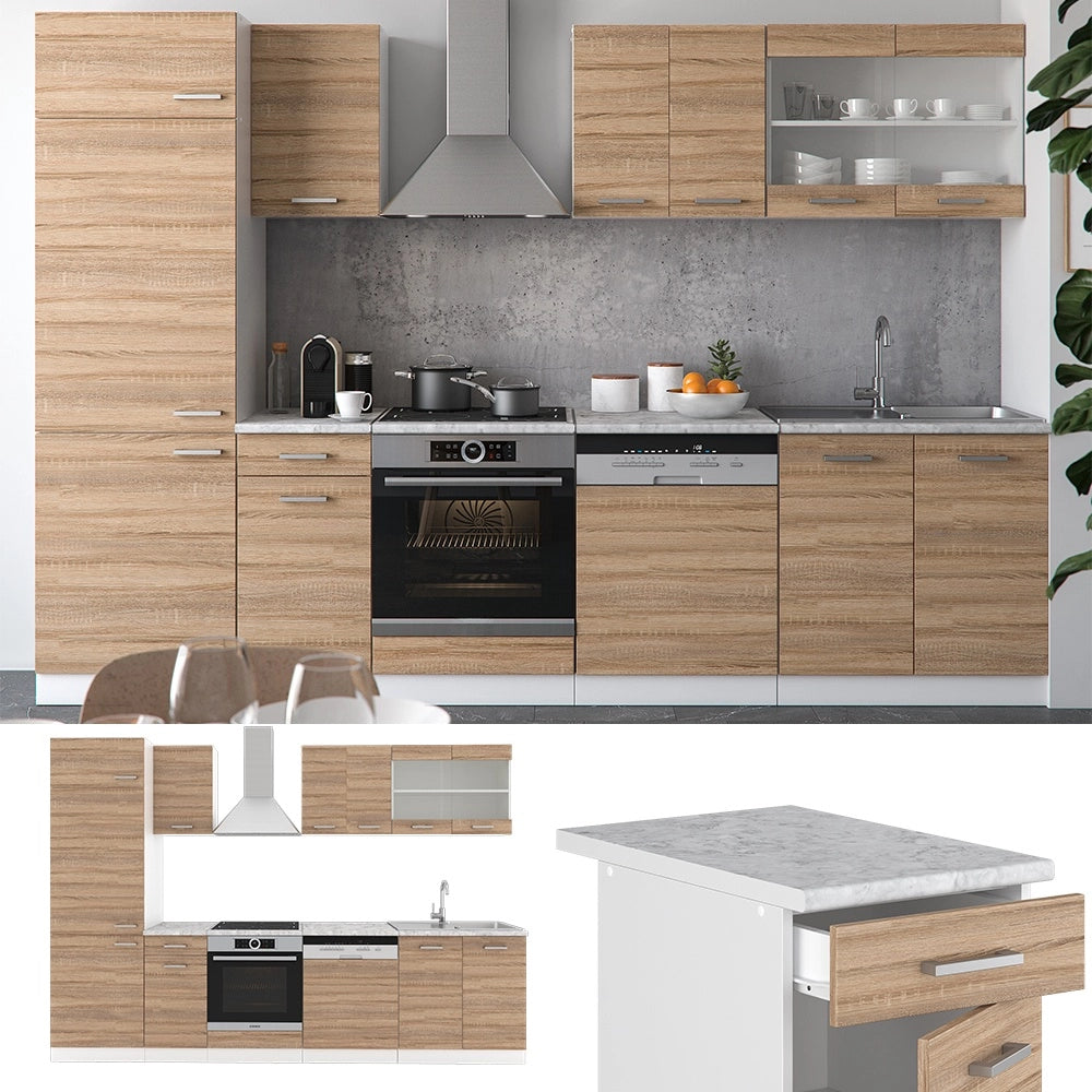 Cucina componibile R-Line Sonoma/Bianco 300 cm, PL Antracite Vicco