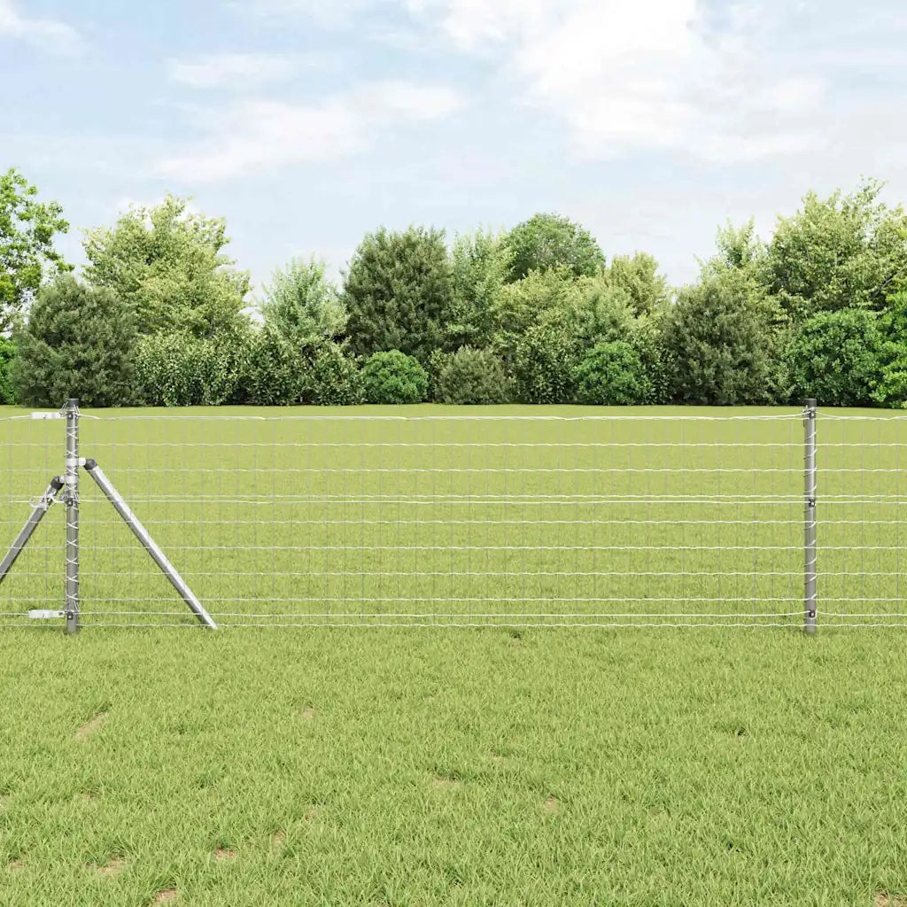 Recinzione da Giardino | Recinzione con Posto Argento 0,4 x 25 m Acciaio e PVC
