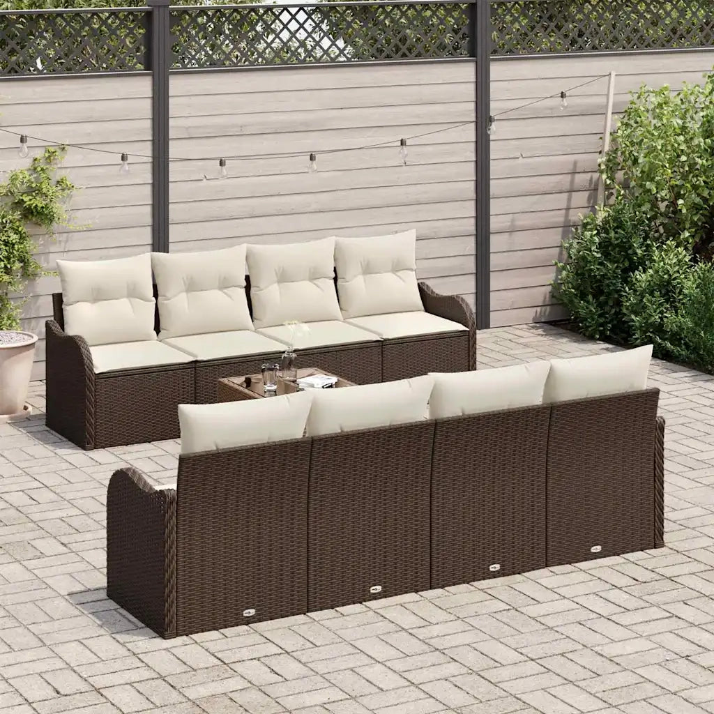 Set Divano da Giardino con cuscino 9 pcs Marrone e Crema