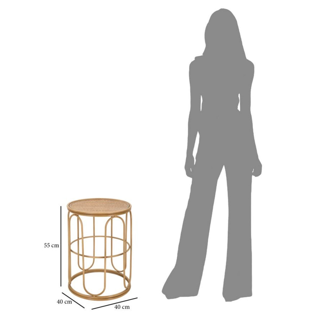Tavolino rotondo Samui in ferro e rattan — Ø 40x55 cm