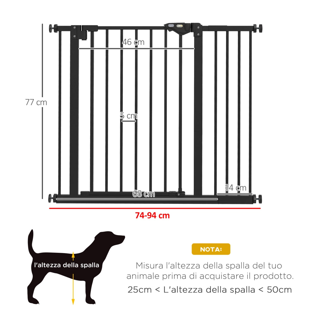 Cancellino per Cani Regolabile ¨C Minimal ¨C Nero, Acciaio e Plastica, 74-100x77 cm