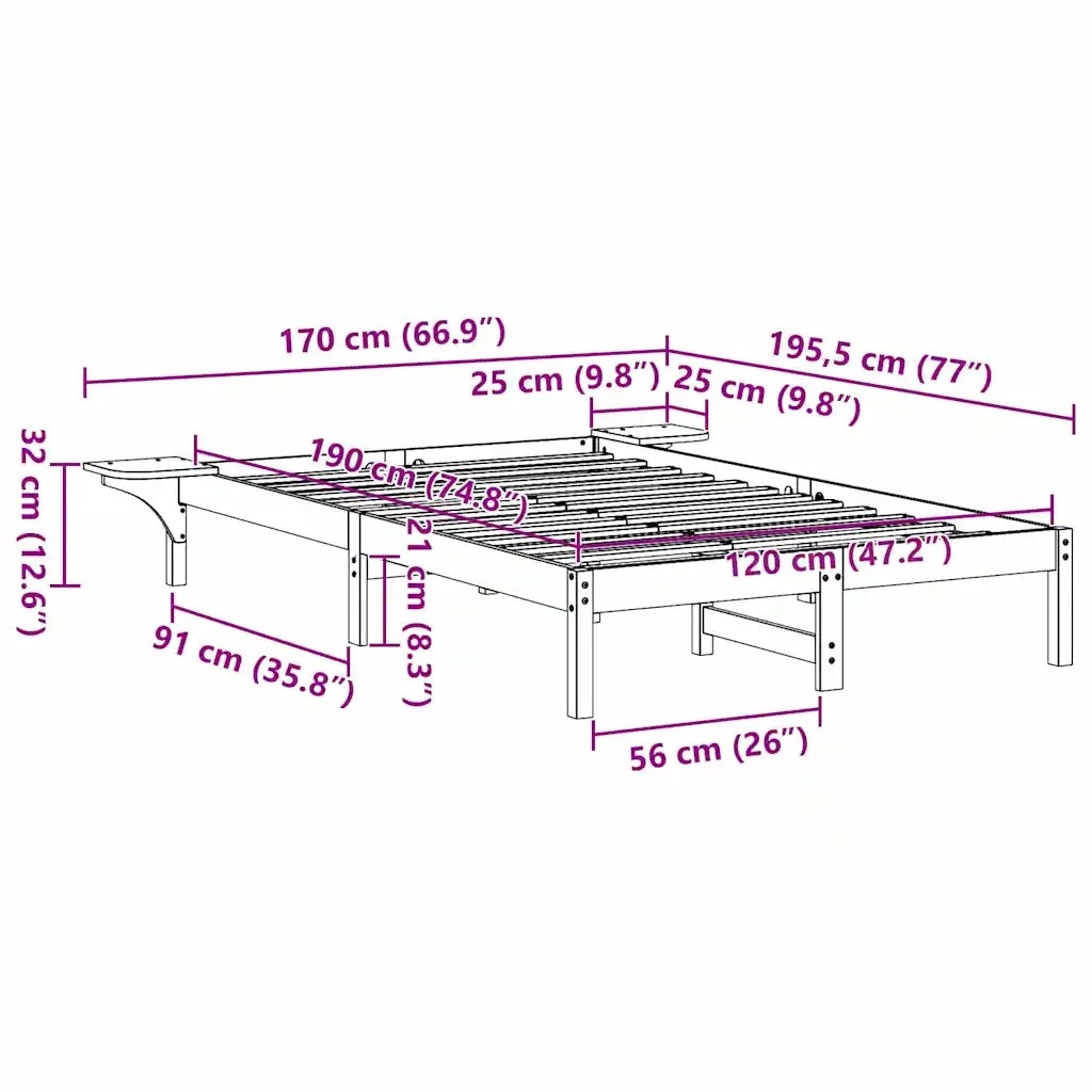 Struttura del letto Marrone cerato 120 x 190 cm Pino massello 873201