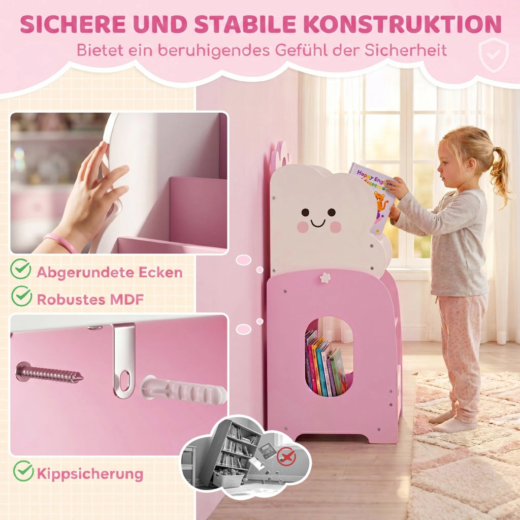 Libreria Bambini con Ripiani e Tasche ¨C Minimal ¨C Rosa 80x30x60 cm