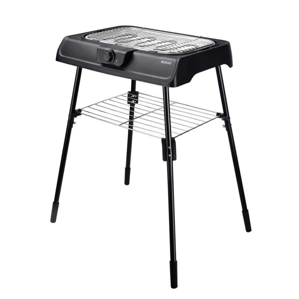 Barbecue elettrico 2 in 1, griglia da tavolo e barbecue con gambe, piastra cottura 41x24cm 2000W, termostato regolabile - SOGO