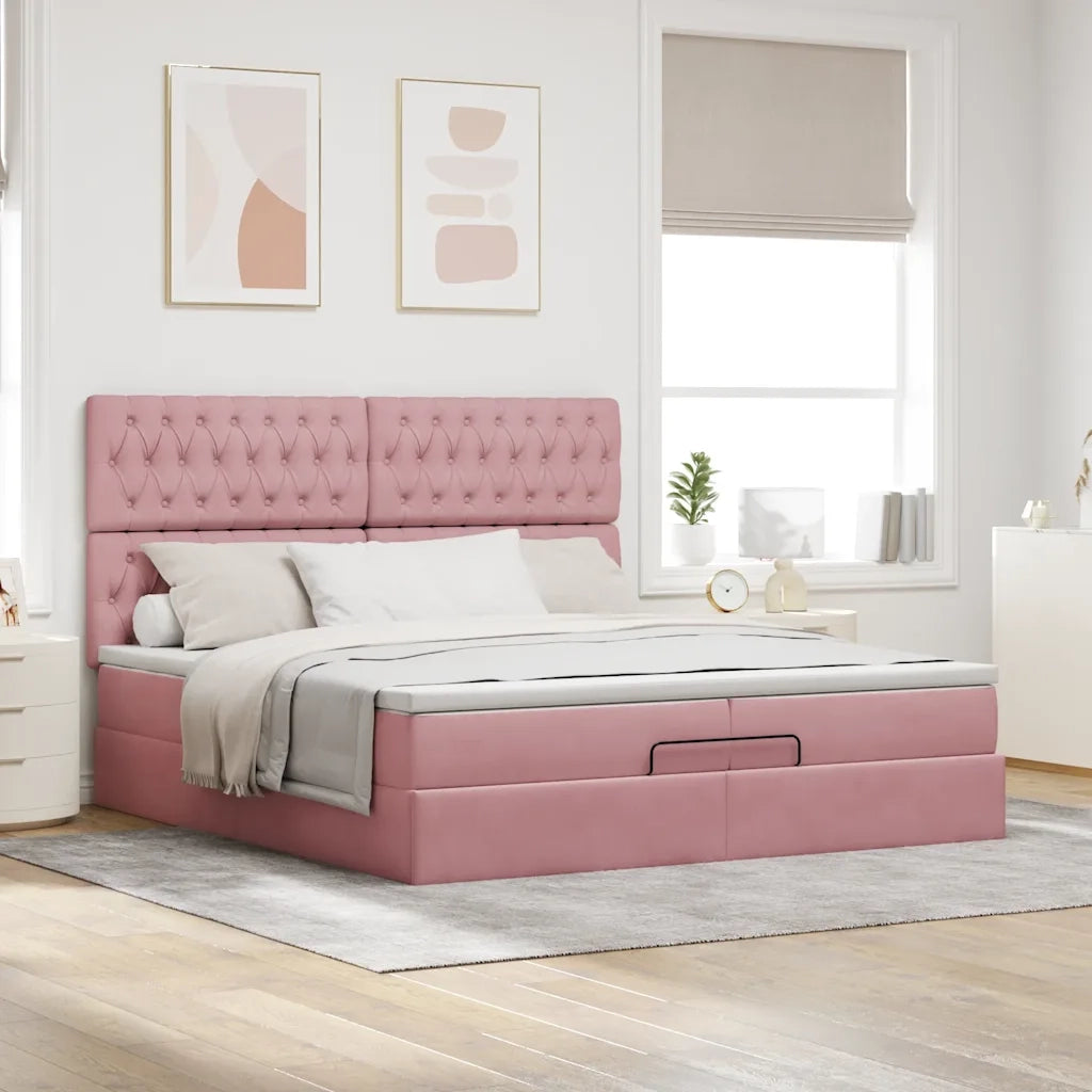 Struttura Letto Pouf con Materassi Rosa 200x200 cm Velluto 3314419