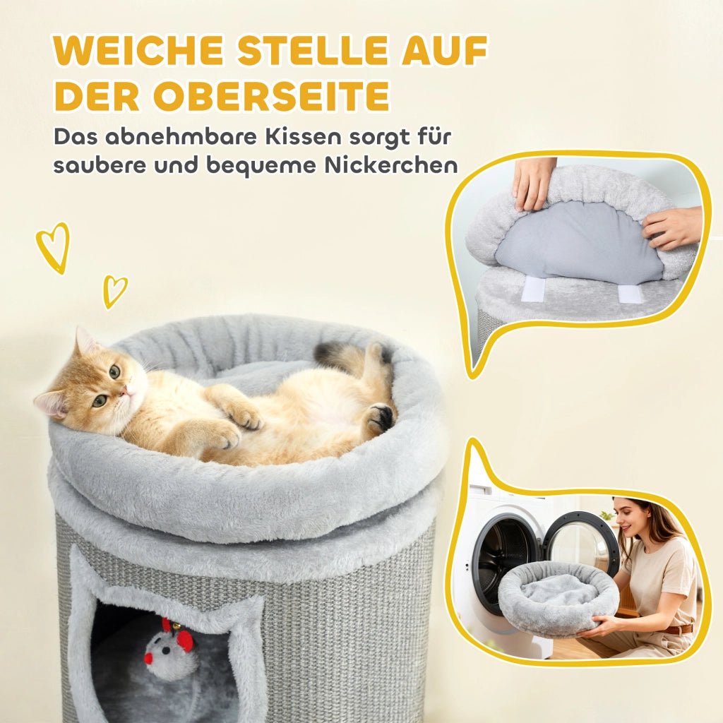 Torre per gatti con letto lavabile ¨C Minimal ¨C Grigio 96 cm