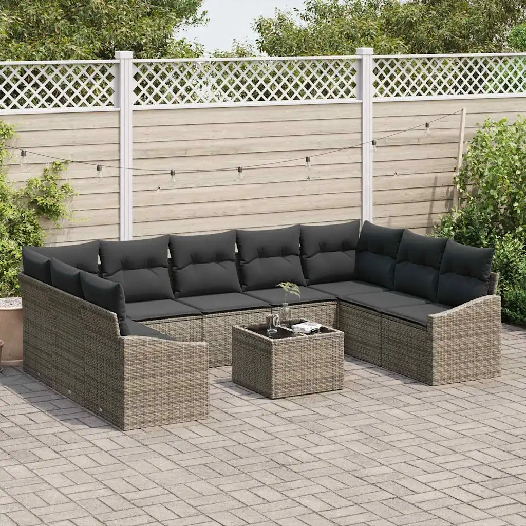 Set di divani con cuscino 10 pcs Grigio polyrattan 3346889