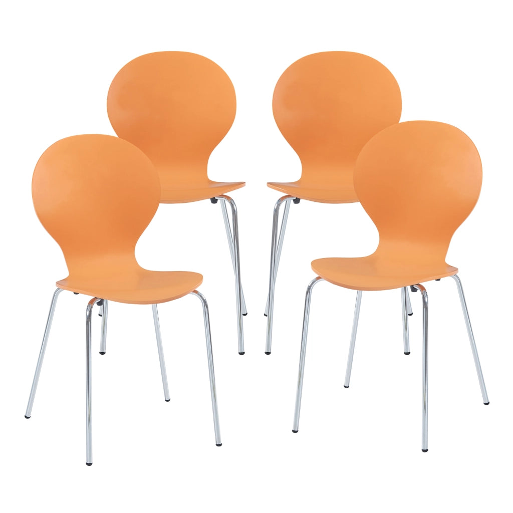 Set di 4 Sedie da Sala ETNE Impilabili - Arancione / Cromato [en.casa]