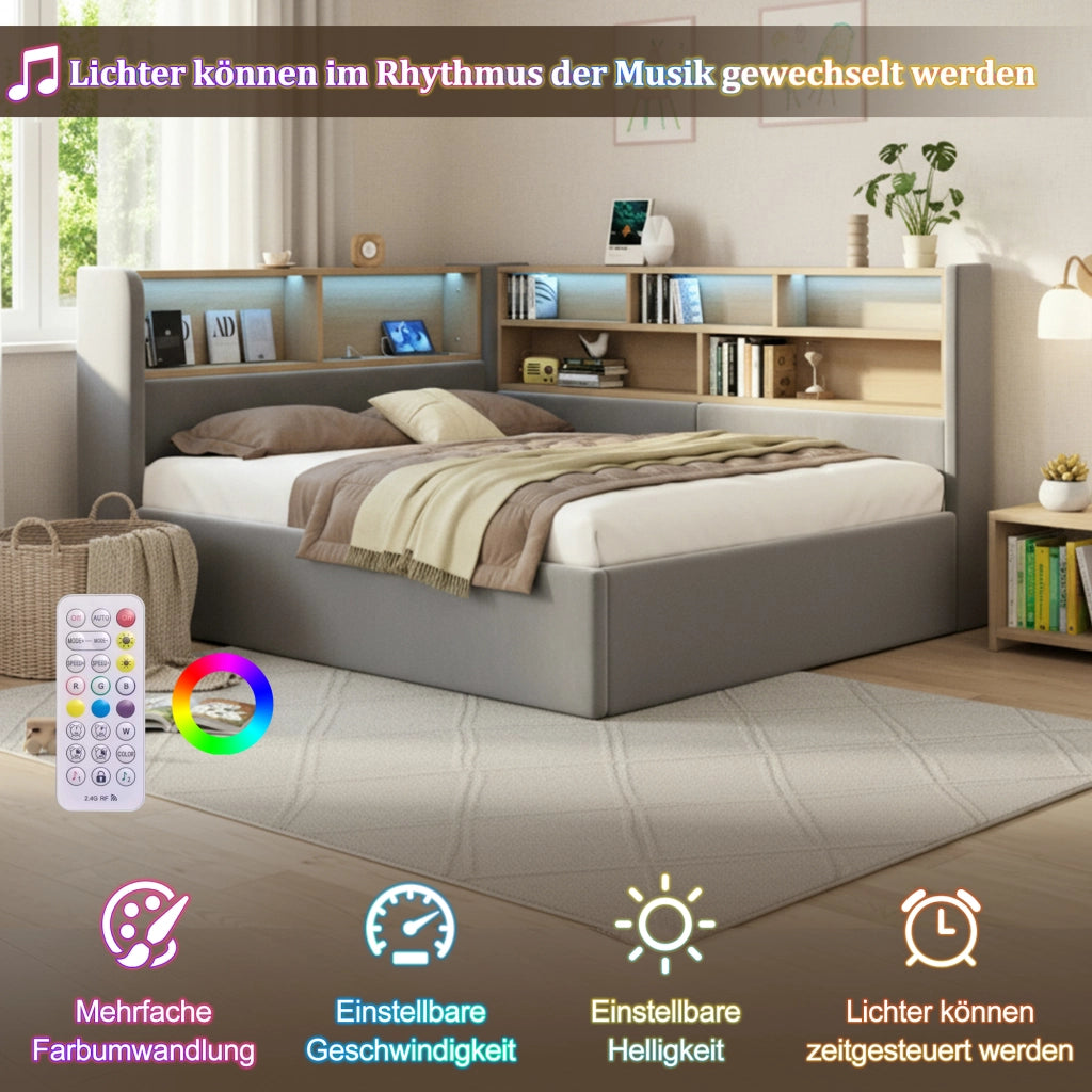 LETTO 140x200 cm con contenitore idraulico, velluto grigio