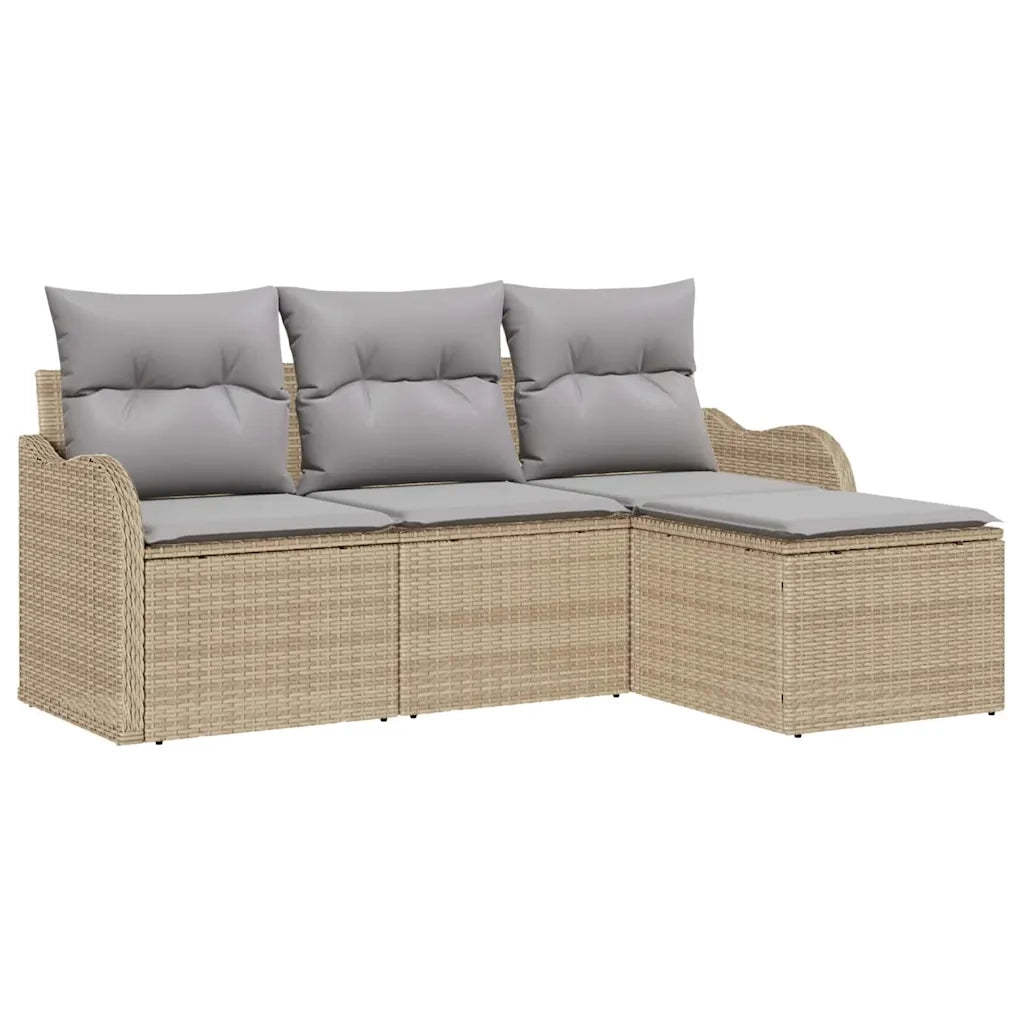 Set Divano da Giardino con archiviazione 4 pcs Beige polyrattan