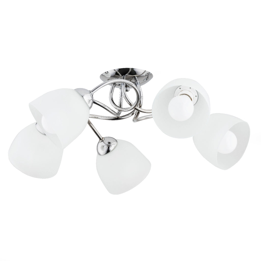 Plafoniera moderna SILIA cromo 5 luci E27 vetro bianco