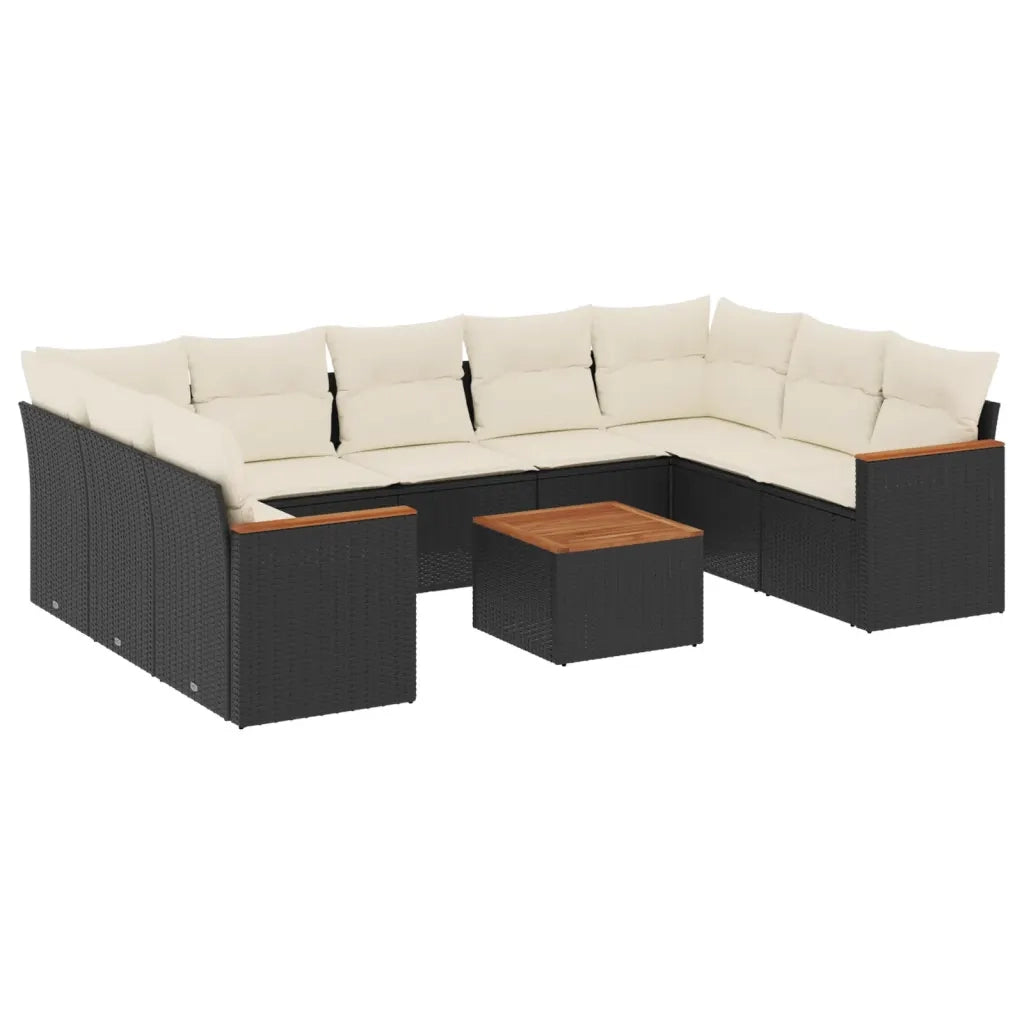 Set Divani da Giardino 10pz con Cuscini in Polyrattan Nero 3258682