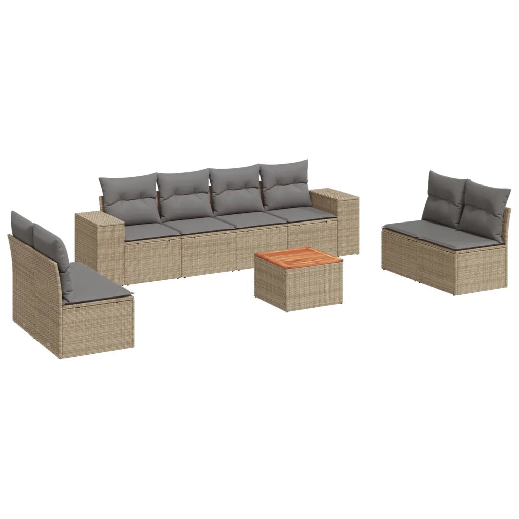 Set Divano da Giardino 9 pz con Cuscini Beige in Polyrattan 3225408