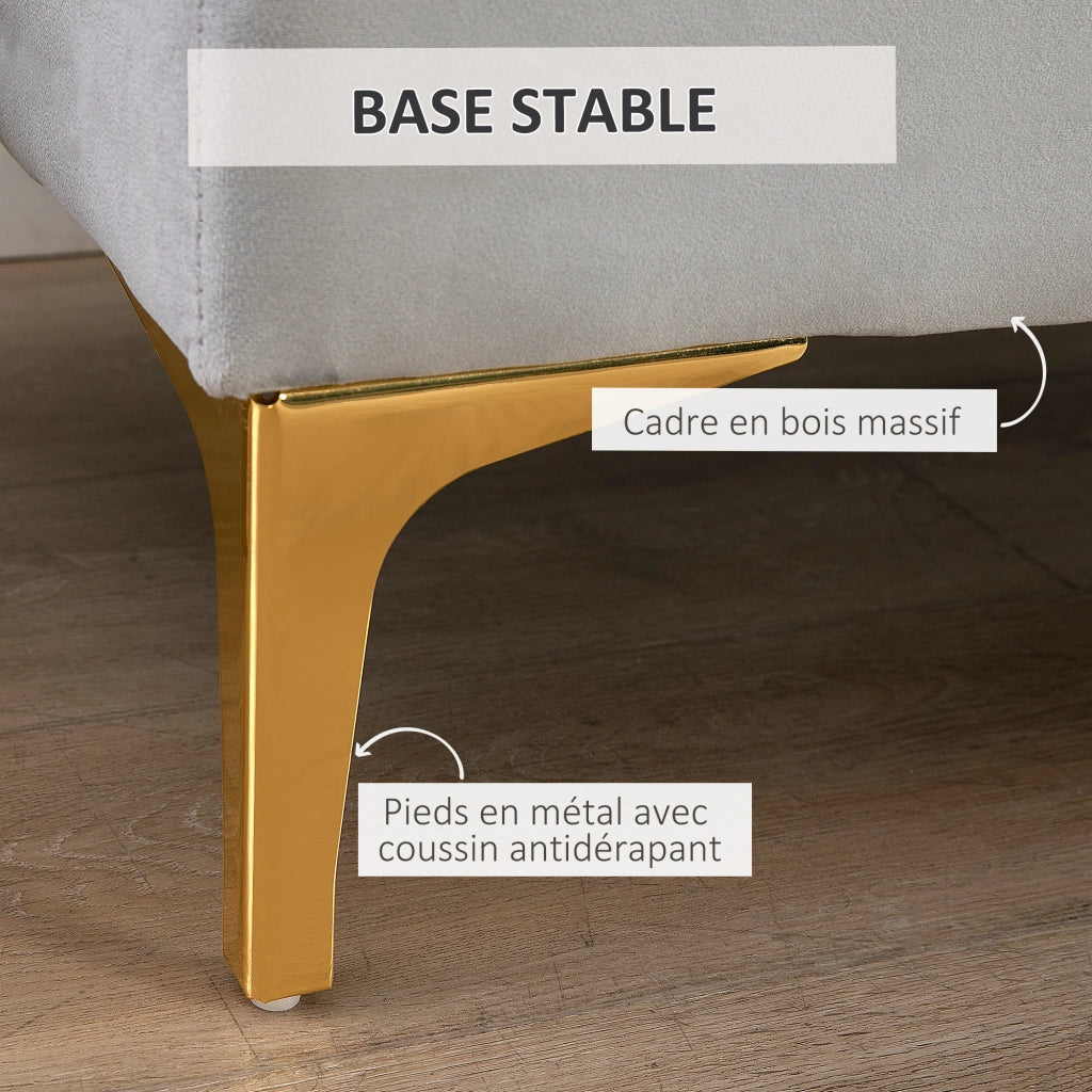 Pouf capitonnato ¨C Minimal ¨C 118x45x42 cm grigio chiaro metallo dorato