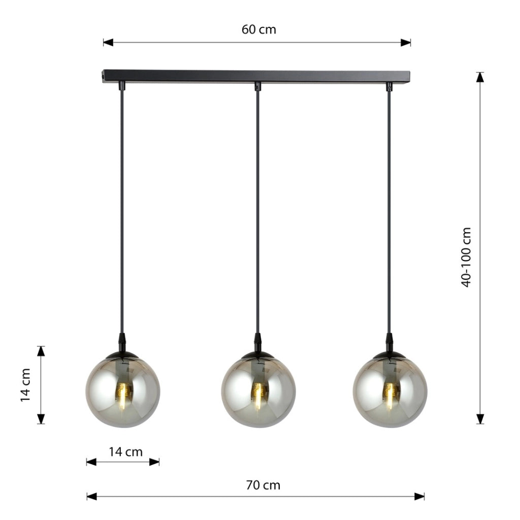 Lampadario Emibig Cosmo 3 luci E14 nero grafite vetro