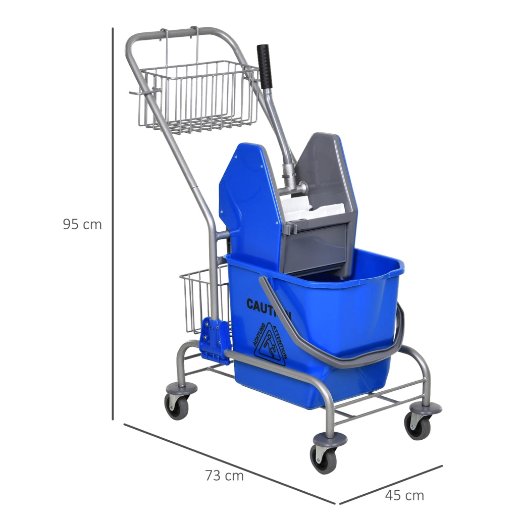 Secchio per Mop 26 L con Sgocciolatoio a Pressione, Ruote e Cestini ¨C Minimal ¨C 73x45x95 cm Blu