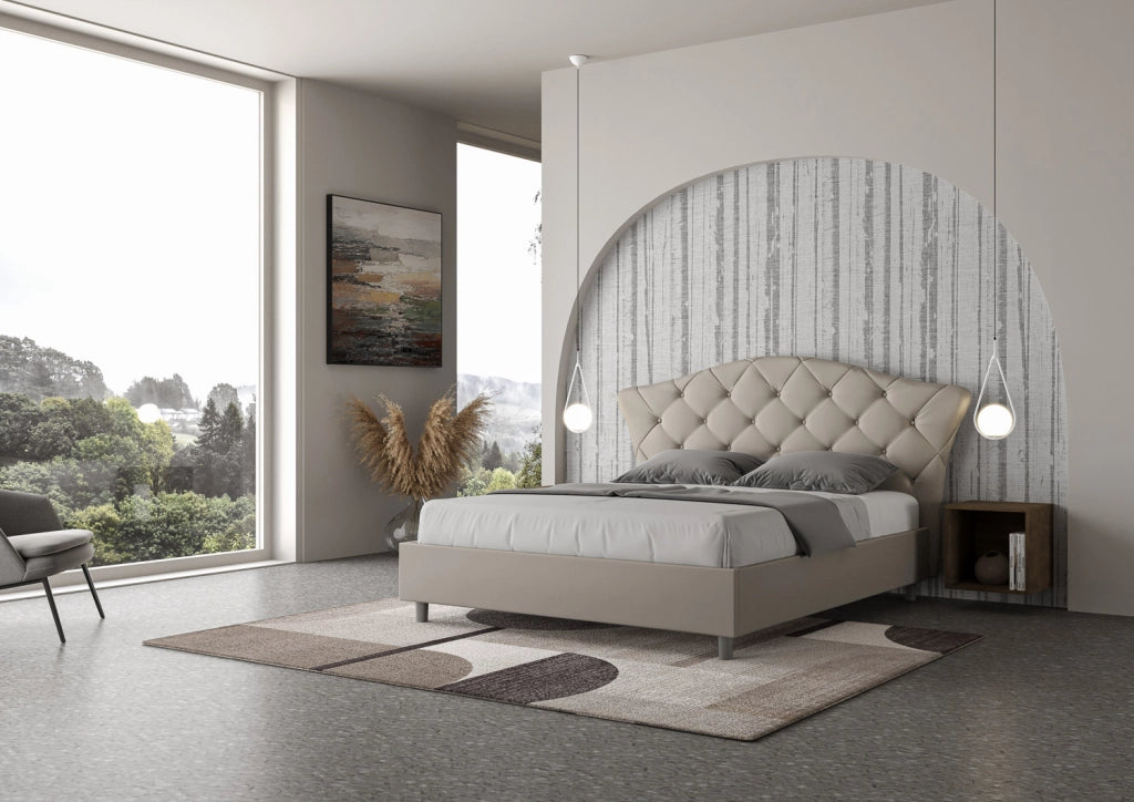 BS COM Letto matrimoniale con rete imbottito 160x190 similpelle tortora