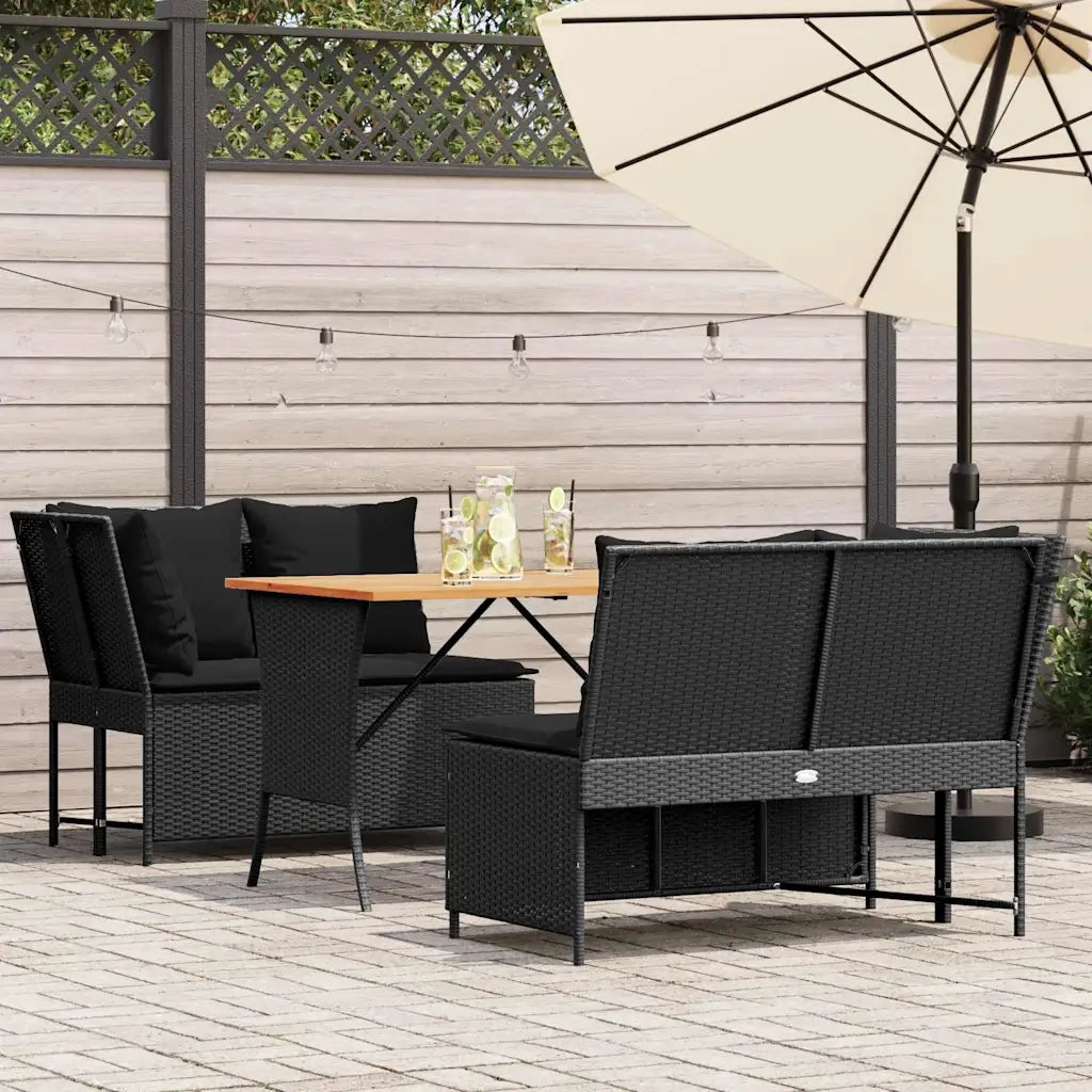 Set Divani da Giardino 3 pz con Cuscini in Polyrattan Nero