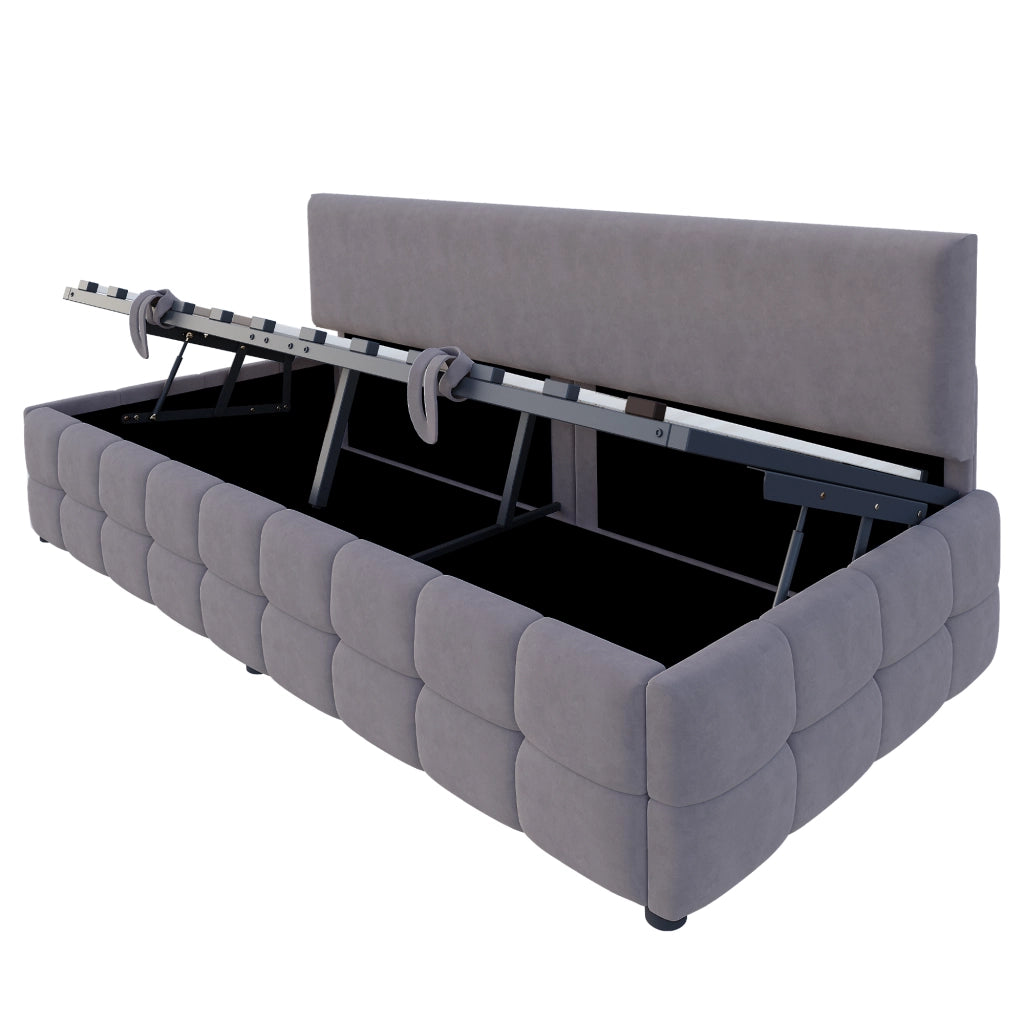 LETTO imbottito con contenitore idraulico 90x200 cm velluto grigio