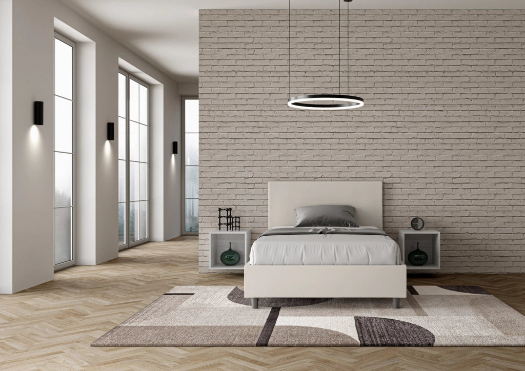 BS COM Letto una piazza e mezza con rete imbottito 120x210 similpelle bianco