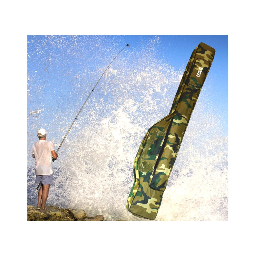 Trade Shop - Borsa Fodero Custodia Porta Canne Da Pesca 150cm Con 2 Scomparti Zip Pieghevole -