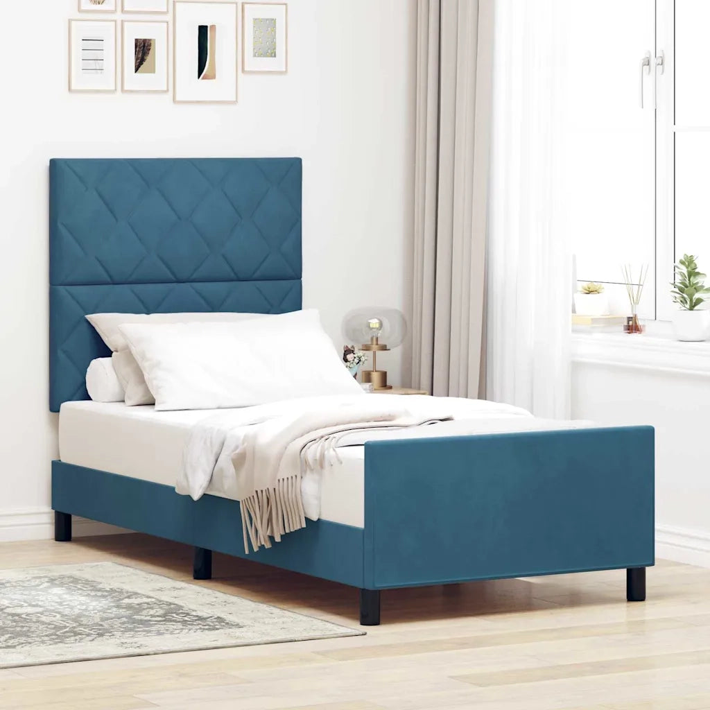 Letto a molle con testiera Blu Scuro 90 x 200 cm Velluto