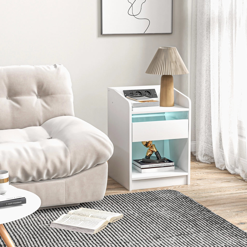 Comodino con LED e USB ¨C Xylo ¨C Bianco 40x40x58cm