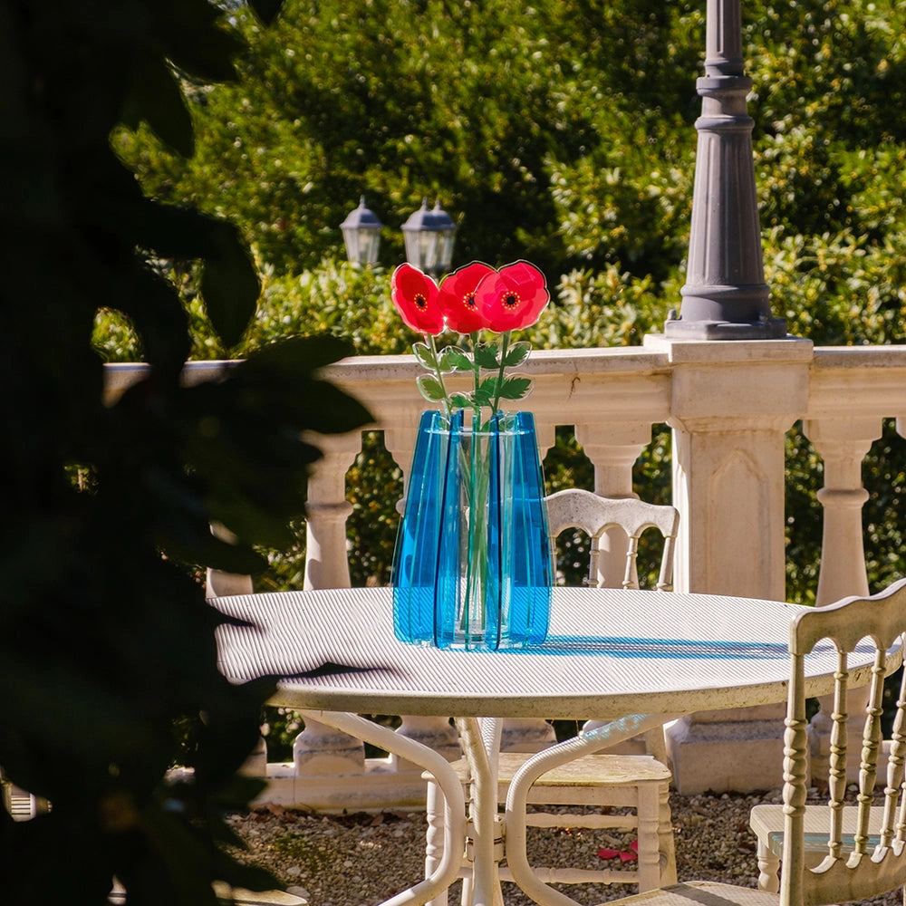 VASO GRANDE IRIDE IN VETRO TRASPARENTE E CRISTALLO ACRILICO COLORE BLU