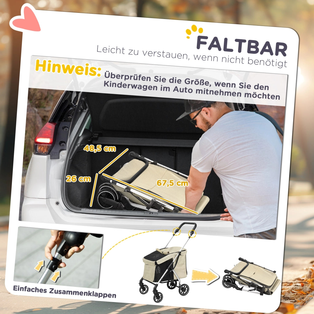 Carrello per Cani Pieghevole ¨C Minimal ¨C Cuscino Lavabile, Grigio