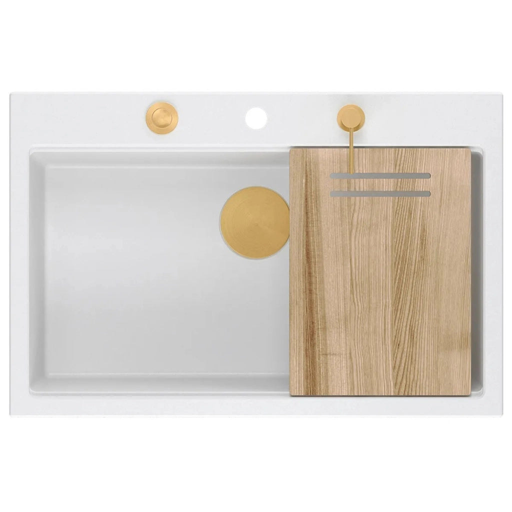 Lavello In Granito Marc 110 Workstation White Tappo oro