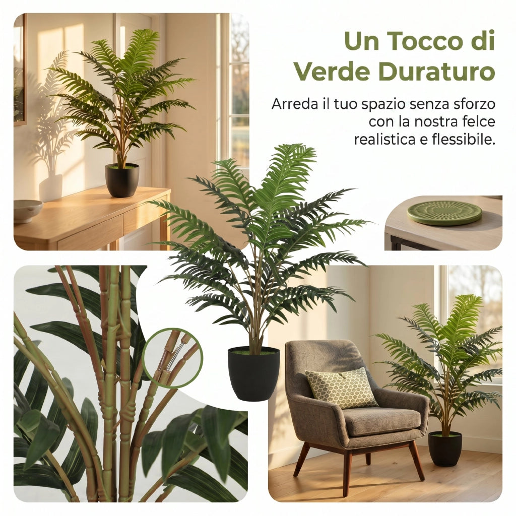Pianta Artificiale Felce ¨C Minimal ¨C Verde, Vaso Nero, PEVA