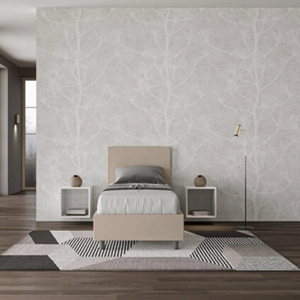 Letto singolo senza rete imbottito 80x210 similpelle tortora Adele
