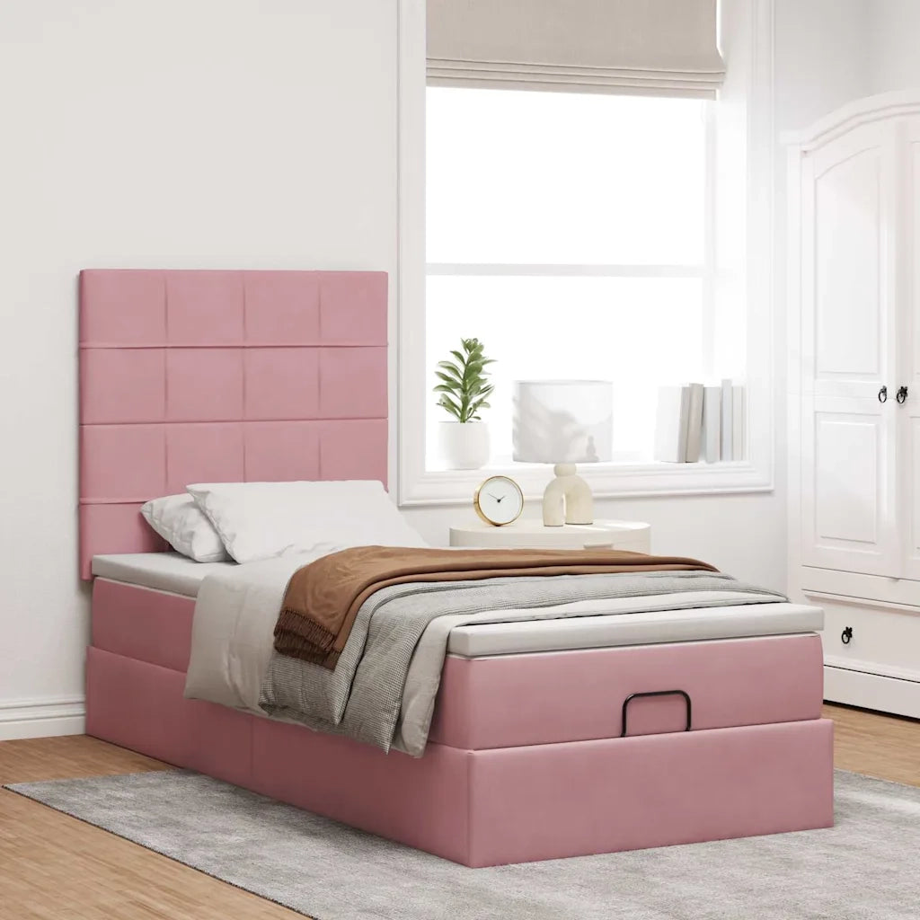 Struttura Letto Pouf con Materassi Rosa 80x200 cm Velluto 3314287