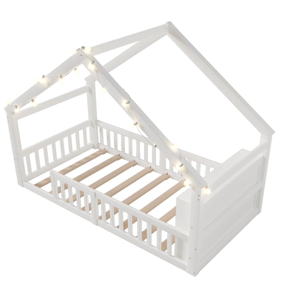 LETTO per bambini a casetta con sponde 90x190 cm in legno bianco