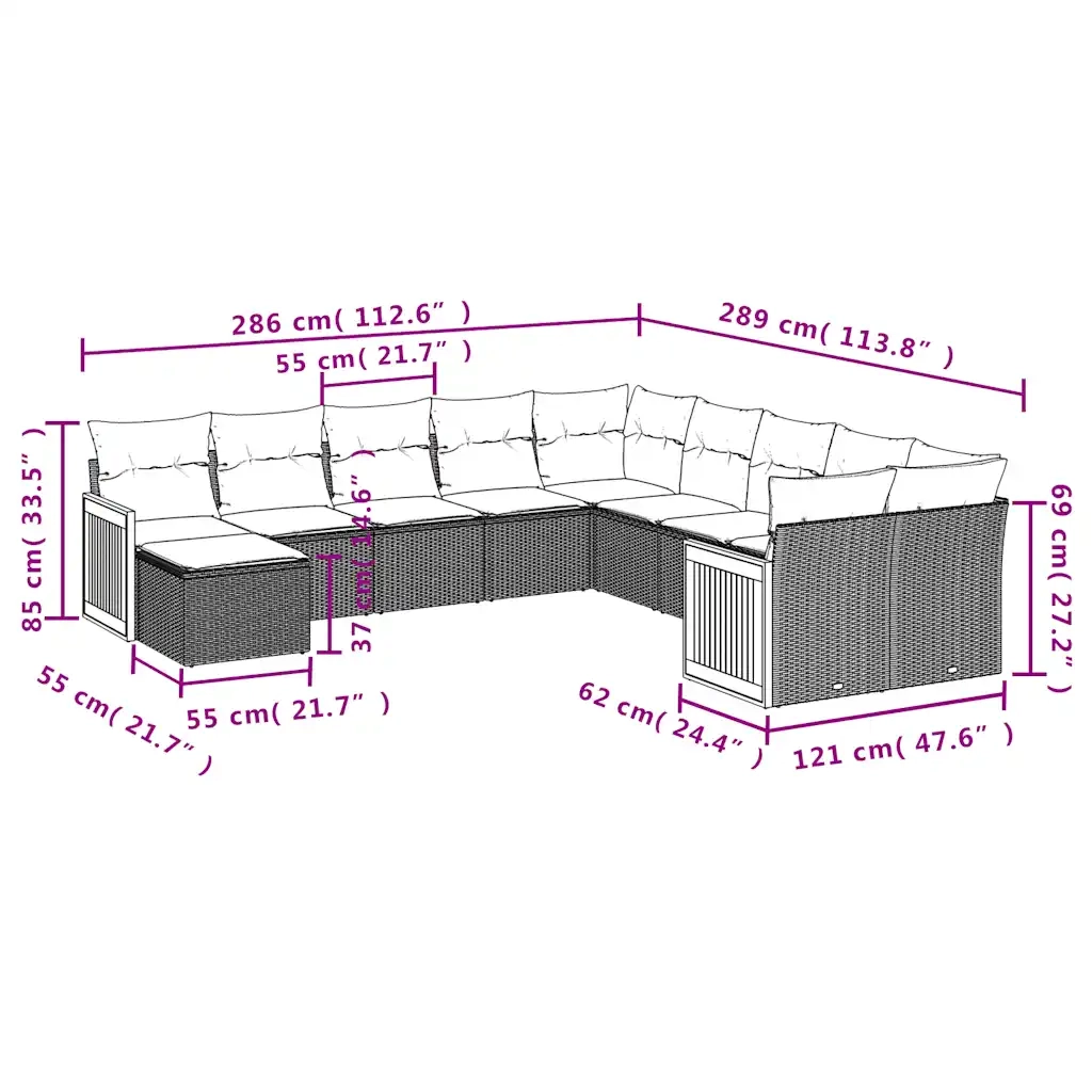 Set Divani da Giardino 11 pz con Cuscini Nero in Polyrattan 3228248