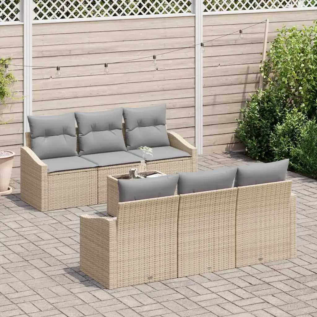 Set di divani 7 pcs Beige e Grigio Chiaro polyrattan