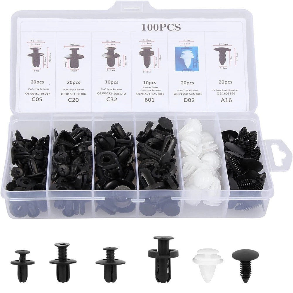Trade Shop - Kit 100pz Rivetti In Plastica Clip Viti Per Interni Auto Pannello Paraurti Porta -