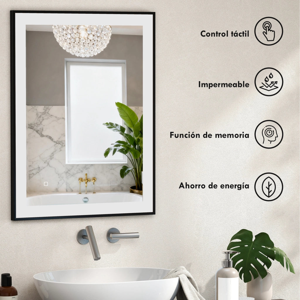 Specchio da Bagno con Luce LED ¨C Minimal ¨C Bianco 80x60 cm Antivaho IP44