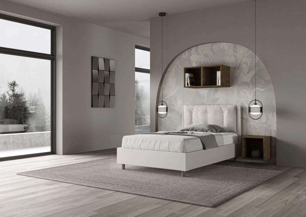 BS COM Letto una piazza e mezza con rete imbottito 120x200 similpelle bianco