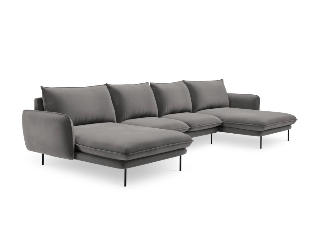 Cosmopolitan Design - Divano panoramico "Vienna" 6 posti in velluto grigio chiaro 