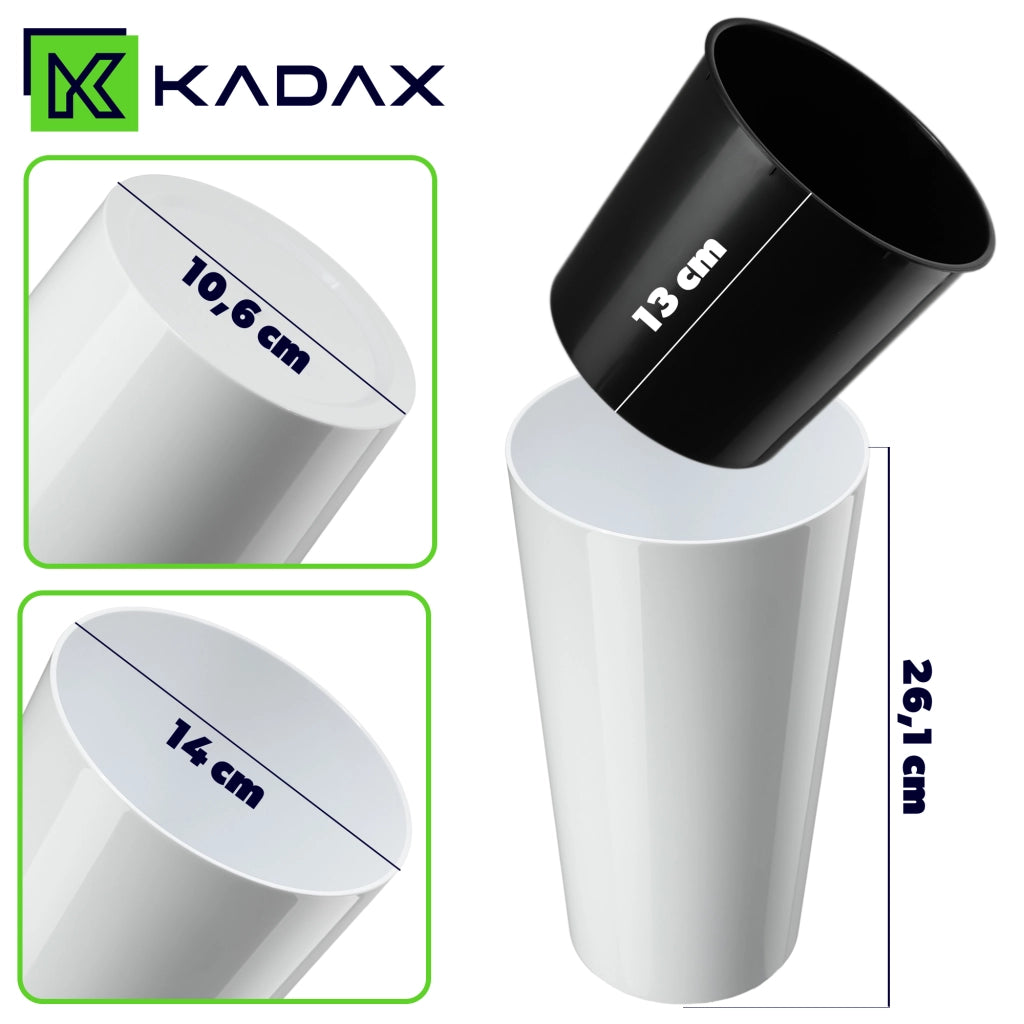 Vaso da fiori KADAX 26 cm con coperchio e inserto, in plastica bianca.