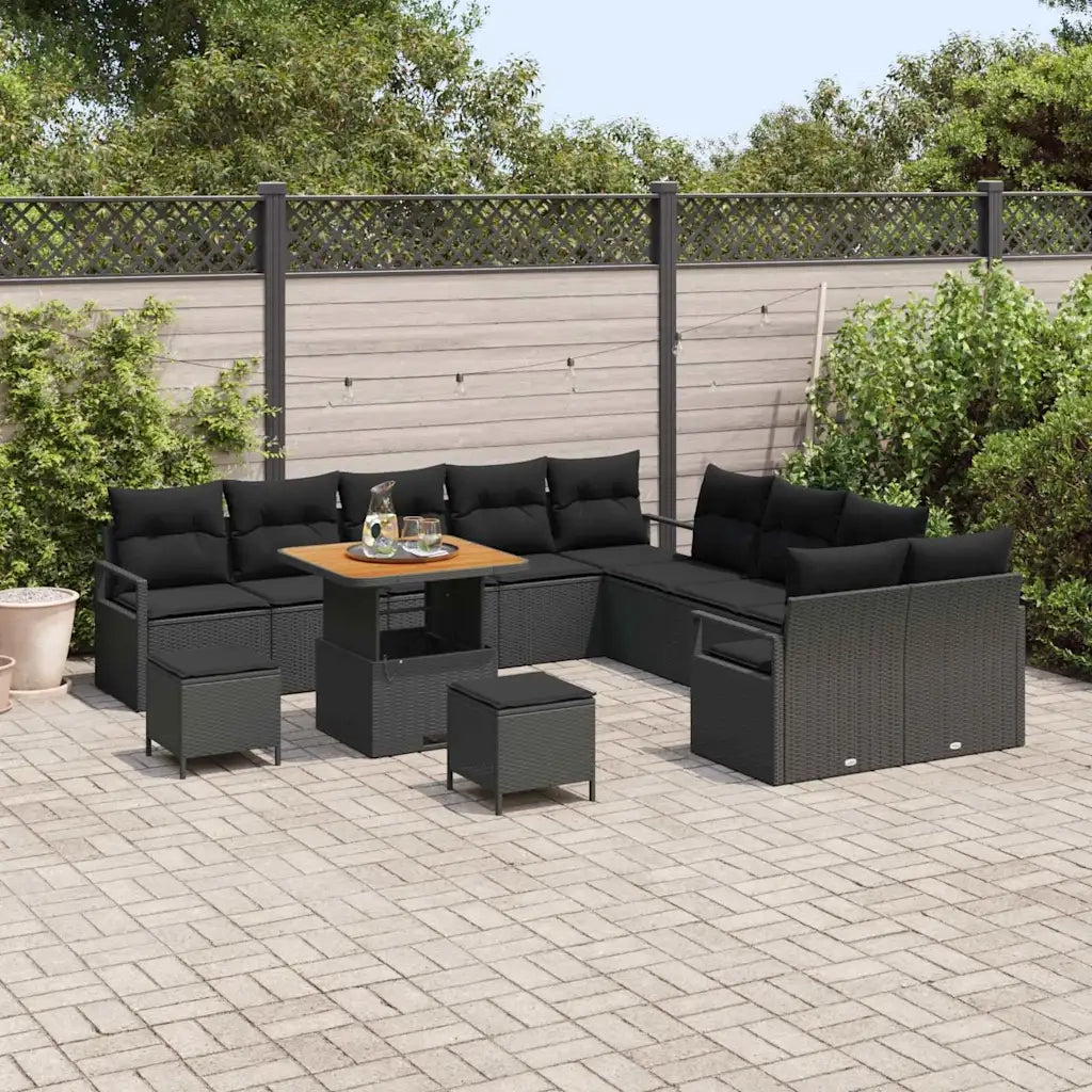 Set Divano da Giardino con cuscino 13 pcs Nero polyrattan 3362579