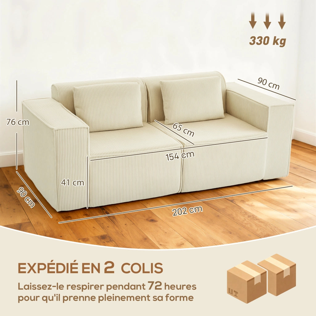 Divano 3 posti in velluto ¨C zephmum ¨C beige 202x90x76