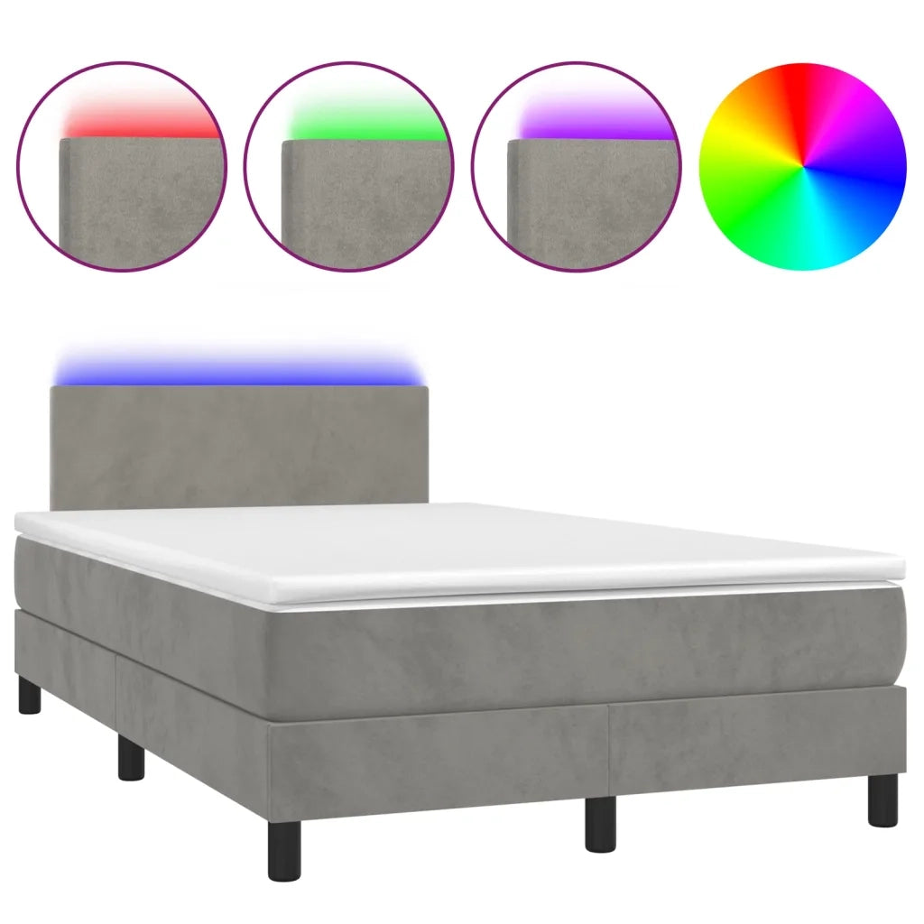 Letto a Molle con Materasso e LED Grigio Chiaro 120x200 cm Velluto